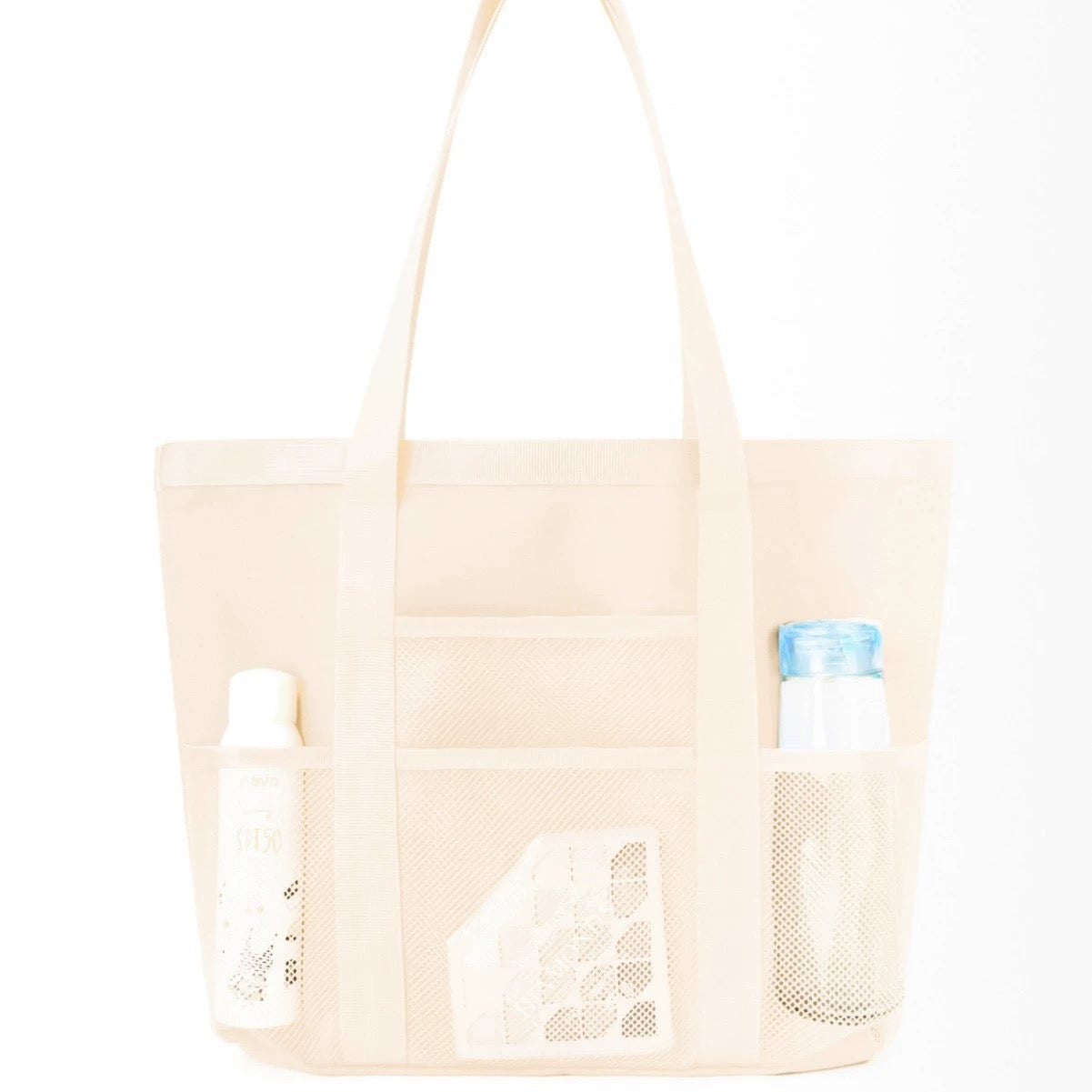 Beach tote bag beige unisex, ideal for carrying essentials to the beach or pool.